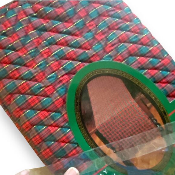 Vintage NOS Quilted Plaid Christmas Table Runner Green Red Classic Holiday 72” - Picture 1 of 8